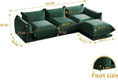 Exclusive Modern Sectional Couches | 4-Piece Chenille Green Mix Match and Style L-Shaped Sectionals 3-seaters with 1-Ottomans