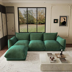 Exclusive Modern Sectional Couches | 4-Piece Chenille Green Mix Match and Style L-Shaped Sectionals 3-seaters with 1-Ottomans