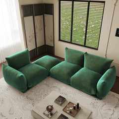 Exclusive Modern Sectional Couches | 4-Piece Chenille Green Mix Match and Style L-Shaped Sectionals 3-seaters with 1-Ottomans