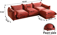 Exclusive Modern Sectional Couches | 4-Piece Chenille Orange Strong Wood Legs L-Shaped Sectionals 3-seaters with 1-Ottomans