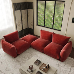 Exclusive Modern Sectional Couches | 4-Piece Chenille Orange Strong Wood Legs L-Shaped Sectionals 3-seaters with 1-Ottomans