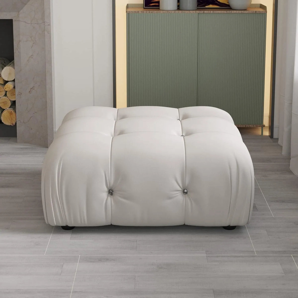 Exclusive Minimalist Modular Couches | 1-Piece Velvet Beige Soft Springy Support Ottoman