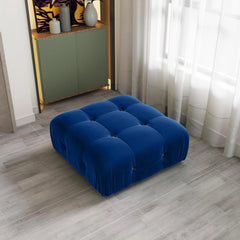 Exclusive Minimalist Modular Couches | 1-Piece Velvet Blue Deep Luxurious Seating Ottoman