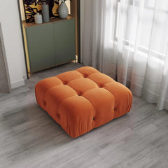 Exclusive Minimalist Modular Couches | 1-Piece Velvet Orange Fancy Button Style Ottoman