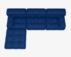 Exclusive Minimalist Modular Couches | 4-Piece Velvet Blue Soft Springy Support L-Shaped Sectionals 3-seaters with 1-Ottomans
