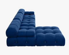Exclusive Minimalist Modular Couches | 4-Piece Velvet Blue Soft Springy Support L-Shaped Sectionals 3-seaters with 1-Ottomans