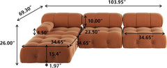 Exclusive Minimalist Modular Couches | 4-Piece Velvet Orange Soft Bouncy Seats L-Shaped Sectionals 3-seaters with 1-Ottomans