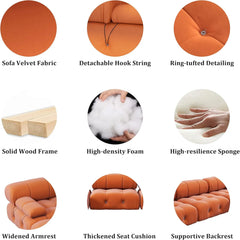 Exclusive Minimalist Modular Couches | 1-Piece Velvet Orange Bold Sculptural Design Single Sofa 1-seater