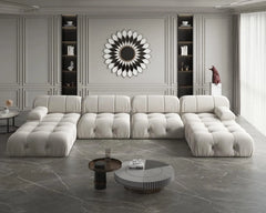 Exclusive Minimalist Modular Couches | 6-Piece Velvet Beige Modular Design U-Shaped Sectionals 4-seaters with 2-Ottomans
