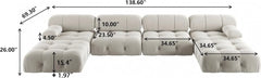 Exclusive Minimalist Modular Couches | 6-Piece Velvet Beige Modular Design U-Shaped Sectionals 4-seaters with 2-Ottomans
