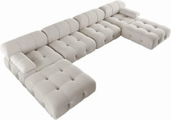 Exclusive Minimalist Modular Couches | 6-Piece Velvet Beige Modular Design U-Shaped Sectionals 4-seaters with 2-Ottomans