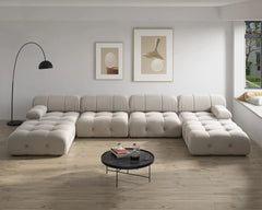 Exclusive Minimalist Modular Couches | 6-Piece Velvet Beige Modular Design U-Shaped Sectionals 4-seaters with 2-Ottomans