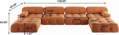 Exclusive Minimalist Modular Couches | 6-Piece Velvet Orange A Classic Fancy Look U-Shaped Sectionals 4-seaters with 2-Ottomans