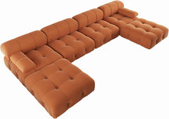 Exclusive Minimalist Modular Couches | 6-Piece Velvet Orange A Classic Fancy Look U-Shaped Sectionals 4-seaters with 2-Ottomans