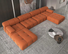 Exclusive Minimalist Modular Couches | 6-Piece Velvet Orange A Classic Fancy Look U-Shaped Sectionals 4-seaters with 2-Ottomans
