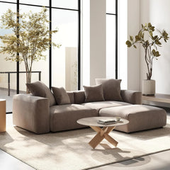 Exclusive Modern Modular Couches | 3-Piece Corduroy Brown Anti-Collision Design Chaise Sectionals 2-seaters with 1-Ottomans