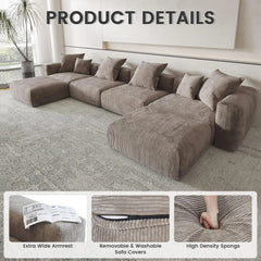 Exclusive Modern Modular Couches | 3-Piece Corduroy Brown Anti-Collision Design Chaise Sectionals 2-seaters with 1-Ottomans