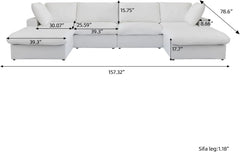 Premium Luxe Cloud Sectional Couches | 6-Piece Linen White Airy Relaxed Elegance U-Shaped Sectionals 4-seaters with 2-Ottomans