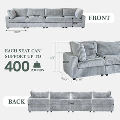 Premium Classic Cloud Sectional Couches | 4-Piece Plush Fabric Light Grey Modular Design Couch Sectionals 4-seaters