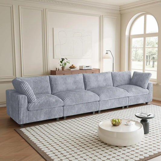 Premium Classic Cloud Sectional Couches | 4-Piece Plush Fabric Light Grey Modular Design Couch Sectionals 4-seaters