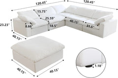 Premium Luxe Cloud Sectional Couches | 6-Piece Linen White Modular Design Sofa Sets 5-seaters with 1-Ottomans