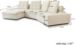 Premium Adjustable Cloud Sectional Couches | 4-Piece Velvet Beige Cloud-Like Comfort L-Shaped Sectionals 4-seaters with 1-Ottomans
