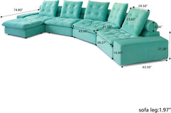 Premium Adjustable Cloud Sectional Couches | 5-Piece Velvet Tiffany Blue So Soft And Gentle L-Shaped Sectionals 5-seaters