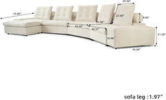 Premium Adjustable Cloud Sectional Couches | 5-Piece Velvet Beige Modular Design L-Shaped Sectionals 5-seaters