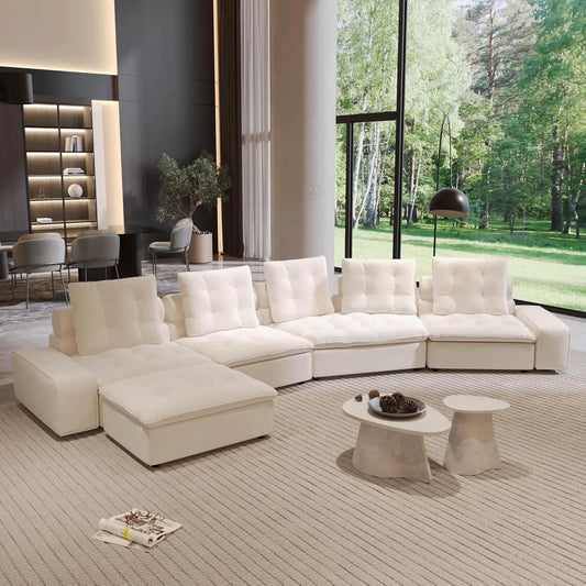 Premium Adjustable Cloud Sectional Couches | 5-Piece Velvet Beige Modular Design L-Shaped Sectionals 5-seaters