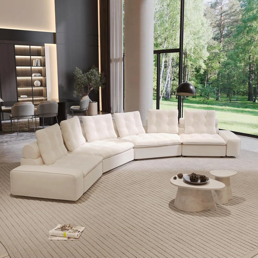 Premium Adjustable Cloud Sectional Couches | 4-Piece Velvet Beige Modular Design Couch Sectionals 6-seaters