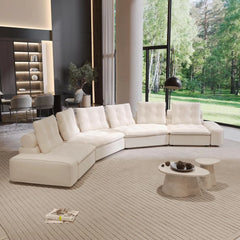 Premium Adjustable Cloud Sectional Couches | 4-Piece Velvet Beige Modular Design Couch Sectionals 6-seaters
