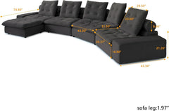 Premium Adjustable Cloud Sectional Couches | 5-Piece Velvet Grey A Smooth Modern Sofa L-Shaped Sectionals 5-seaters