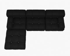 Exclusive Minimalist Modular Couches | 4-Piece Velvet Black Old Style New Style L-Shaped Sectionals 3-seaters with 1-Ottomans