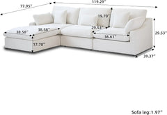 Premium Slope Cloud Sectional Couches | 4-Piece Linen White Modular Design L-Shaped Sectionals 3-seaters with 1-Ottomans