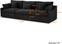 Premium Slope Cloud Sectional Couches | 3-Piece Linen Black Relaxed Airy Elegance Couch Sectionals 3-seaters