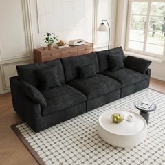 Premium Slope Cloud Sectional Couches | 3-Piece Linen Black Relaxed Airy Elegance Couch Sectionals 3-seaters