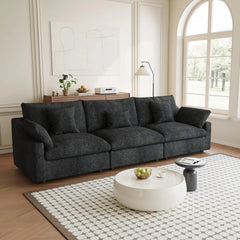 Premium Slope Cloud Sectional Couches | 3-Piece Linen Black Relaxed Airy Elegance Couch Sectionals 3-seaters