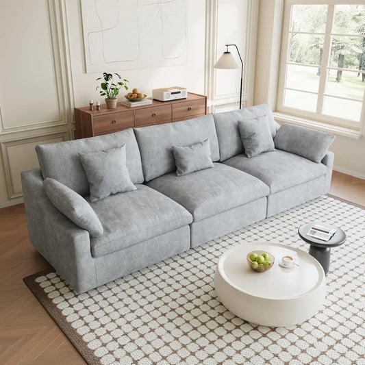 Premium Slope Cloud Sectional Couches | 3-Piece Linen Light Grey Modular Design Couch Sectionals 3-seaters
