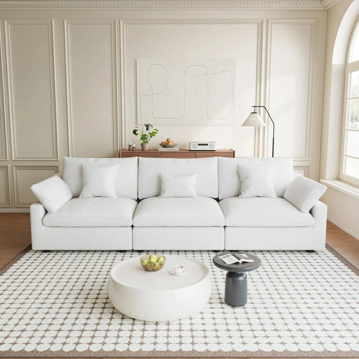 Premium Slope Cloud Sectional Couches | 3-Piece Linen White Covers Off Wash On Couch Sectionals 3-seaters