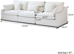 Premium Slope Cloud Sectional Couches | 3-Piece Linen White Covers Off Wash On Couch Sectionals 3-seaters