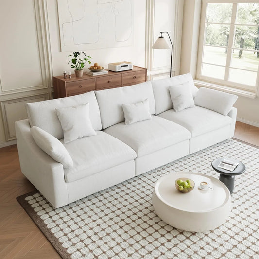 Premium Slope Cloud Sectional Couches | 3-Piece Linen White Covers Off Wash On Couch Sectionals 3-seaters