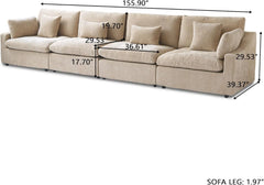 Premium Slope Cloud Sectional Couches | 4-Piece Linen Khaki Totally Washable Covers Couch Sectionals 4-seaters