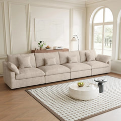 Premium Slope Cloud Sectional Couches | 4-Piece Linen Khaki Totally Washable Covers Couch Sectionals 4-seaters