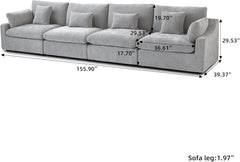 Premium Slope Cloud Sectional Couches | 4-Piece Linen Light Grey Covers Off Wash On Couch Sectionals 4-seaters
