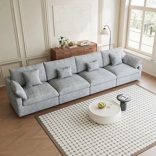 Premium Slope Cloud Sectional Couches | 4-Piece Linen Light Grey Covers Off Wash On Couch Sectionals 4-seaters