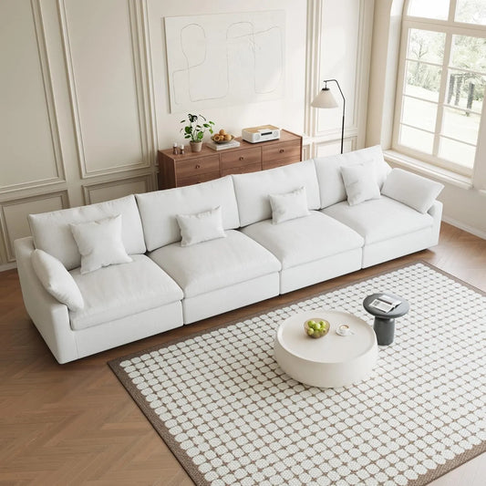 Premium Slope Cloud Sectional Couches | 4-Piece Linen White Modular Design Couch Sectionals 4-seaters