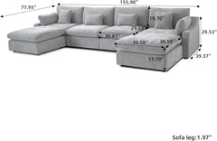 Premium Slope Cloud Sectional Couches | 6-Piece Linen Light Grey Cloud-Like Comfort U-Shaped Sectionals 4-seaters with 2-Ottomans