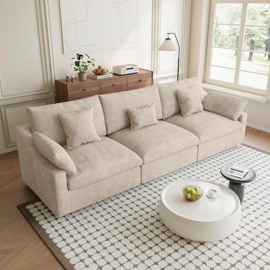 Premium Slope Cloud Sectional Couches | 3-Piece Linen Khaki Covers Off Wash On Couch Sectionals 3-seaters