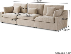 Premium Slope Cloud Sectional Couches | 3-Piece Linen Khaki Covers Off Wash On Couch Sectionals 3-seaters
