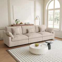 Premium Slope Cloud Sectional Couches | 3-Piece Linen Khaki Covers Off Wash On Couch Sectionals 3-seaters
